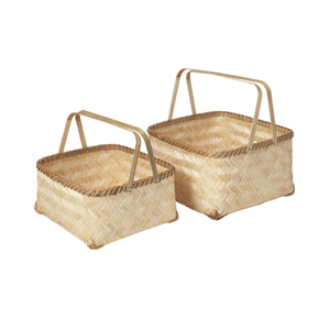 Cesta de picnic de bambú tradicional de Vietnam hecha a mano con cubierta para transporte de alimentos fiestas en el jardín y exhibiciones vintage - Product Image 1