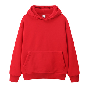 <b>Men's</b> <b>Red</b> Hooded <b>Sweatshirt</b> Oversized Cotton Knitted Casual Solid Color Pocket Design Autumn Wear - Product Image 2