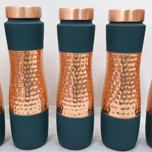 Stylish Handcrafted Dual-Tone Copper Drinkware Curve Design with Matte Finish Lid Ayurvedic Health Benefits for Camping - Product Image 1