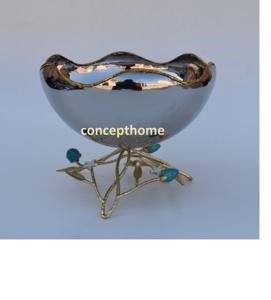 Silver Stainless <b>Steel</b> <b>Bowl</b> Leafy Flower Shape Design Stand BPA Free Disposable Party Table Top Decor for Home Hotels - Product Image 1