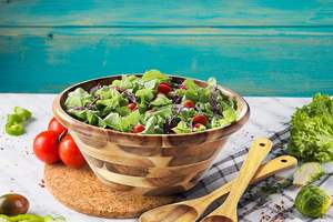 Grand bol de service en bois au design moderne pour la vaisselle Salade Soupe Nouilles Ustensiles de qualité pour les fruits, y compris une cuillère à salade Fourchette - Product Image 4