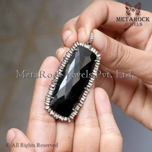 ของแข็ง925จี้เงินปูเครื่องประดับเพชรเหลี่ยมเพชรสีดำพลอยอะไหล่การออกแบบใหม่จี้ Unisex - Product Image 2