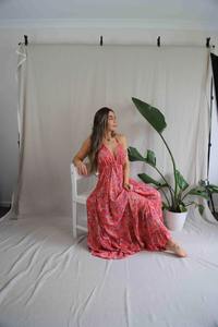 Robe de plage décontractée pour femmes Robe sans manches style vacances d'été Sexy col en v sangle robe mi-longue florale coton lin - Product Image 4