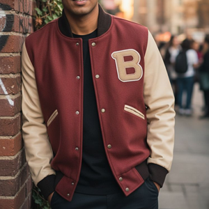 Veste universitaire pour homme de haute qualité, ODM OEM personnalisée, style chaud d'hiver, veste de baseball bomber, manches en cuir, broderie - Product Image 3