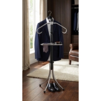 ARSU Porte-manteau et porte-pantalon classique en bois de noyer chromé avec crochets et rails, support de rangement pour sacs de bureau, conception détachable