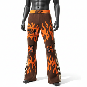 Pantalon en molleton pour homme de haute qualité, 350 GSM, tissu respirant et chaud, marron avec panneaux latéraux, impression de logo personnalisée, pantalon pour homme lavé - Product Image 2