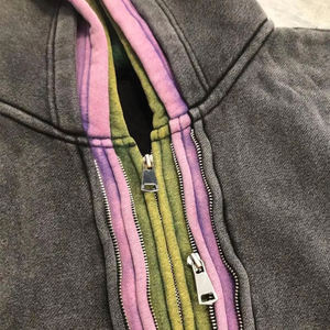 Recién llegado, personalizado, algodón, liso, 450 GSM, bloque de Color, Zipup, calle Vintage, cremallera, sudaderas con capucha triples para hombres - Product Image 4