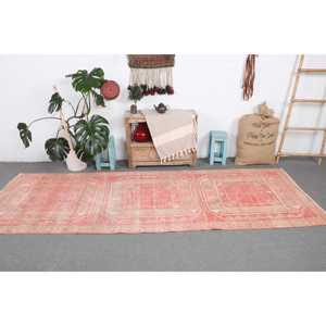 Alfombra Turca de 3.6x10.1 pies, Alfombra Vintage, Alfombra de Lana con Rayas Rojas - Product Image 3