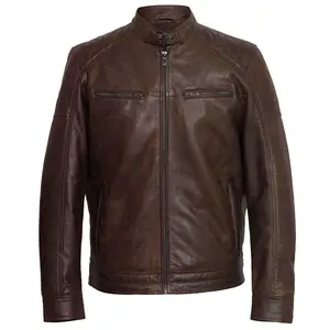 Мужская модная коричневая кожаная куртка, мужская повседневная куртка из натуральной кожи, Мужская мотоциклетная куртка из овчины