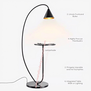 Lámpara de pie arqueada negra moderna con iluminación LED elegante de mesa redonda para decoración de sala de estar, dormitorio u oficina - Product Image 3