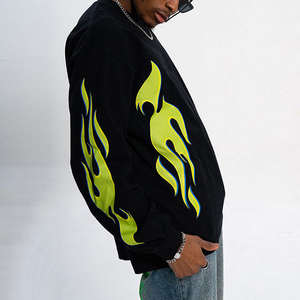 T-shirt à manches longues et col ras du cou pour hommes, surdimensionné 100% coton, dernière sérigraphie tendance, chemises de couleur unie, 220 grammes, poids du tissu - Product Image 3