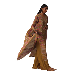 Ensemble Palazzo imprimé moutarde en mousseline de soie avec pierre travaillée Kurta vente en gros de vêtements ethniques pour femmes OEM vêtements fournisseur d'usine tenue - Product Image 3