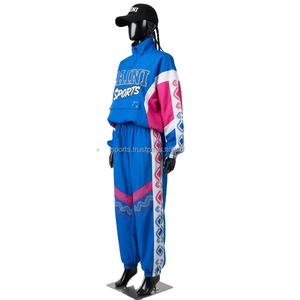 Conjunto de cortavientos para mujer Premium 140GSM tela de poliéster de nailon panel azul Rosa logotipo personalizado estampado reflectante cortavientos de talla grande - Product Image 4