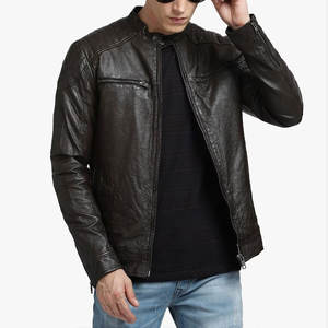 Chaqueta de Cuero para Motocicleta de Invierno para Hombre, Color Sólido, Cuello Alto, Estilo Urbano, Impermeable, Resistente al Viento, Prenda Elegante - Product Image 1