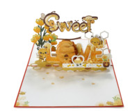 Tarjeta de felicitación 3D con diseño de abejas y flores para un feliz Día de San Valentín