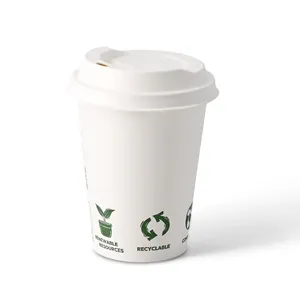 Vasos de papel ecológicos biodegradables de 12 oz (300 ml) blancos Ø 90 mm con el logo Ecoup impreso, de pared simple, para café, tamaño grande - 1000 unidades/caja - Product Image 3