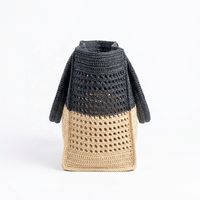 Sac fourre-tout en raphia crocheté bicolore, sac à bandoulière tissé, ouverture supérieure, grande capacité, pour la plage et l'usage quotidien