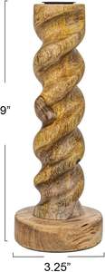 Hand Carved Mango Wood Twisted <b>Taper</b> <b>Candle</b> Holder supplier Natural Wooden Handcrafted Minimalist High - Product Image 3
