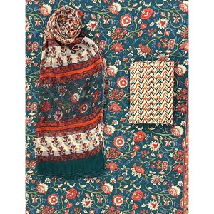 Unstitched <b>Block</b> <b>Printed</b> Chiffon Dupatta with Salwar Kameez Daily Wear Indian Pakistani Suit 3 Piece Dress Material - Product Image 1