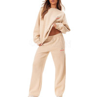 Ensemble de survêtement décontracté pour femmes, résistant, pour l'hiver, motif uni personnalisé, manches longues, 100% coton, respirant, séchage rapide, ensemble 2 pièces