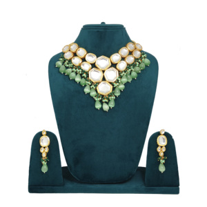 Conjunto de Collar Meenakari Verde Menta con Baño de Oro de 24K, Joyería Fina de Cobre para Boda o Regalo - Product Image 1