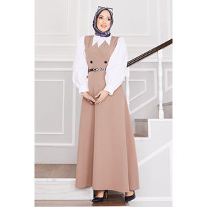 Chaleco Hijab Modesto con Cinturón y Detalles de Botones en Color Visón - Product Image 3