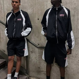 Streetwear hommes coupe-vent nylon shorts et vestes ensembles Patchwork deux pièces ensemble nylon coupe-vent survêtement hommes - Product Image 1