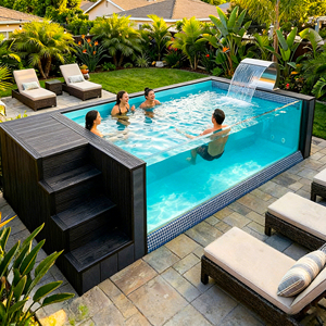 สระว่ายน้ำไฟเบอร์กลาสสำเร็จรูปสำหรับสวนกลางแจ้ง สระว่ายน้ำขนาดเล็กสำเร็จรูปทันสมัยสำหรับสนามหลังบ้านพร้อมหน้าต่างชมวิว - Product Image 6