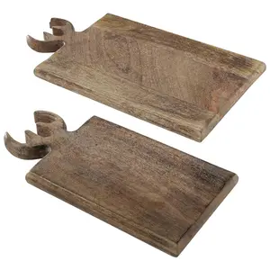 Hot Selling Mango Wood Chopping Boards Set of 2 with Antler Handles - Kitchen Accessories for Stylish Cutting and Serving
