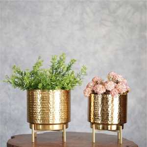 Modern Gold Metal <b>Planter</b> Black Iron Stand | 9.9 Inch Tall Classic Design Wedding Flower Vase-Eco-Friendly Handmade Luxury - Product Image 3