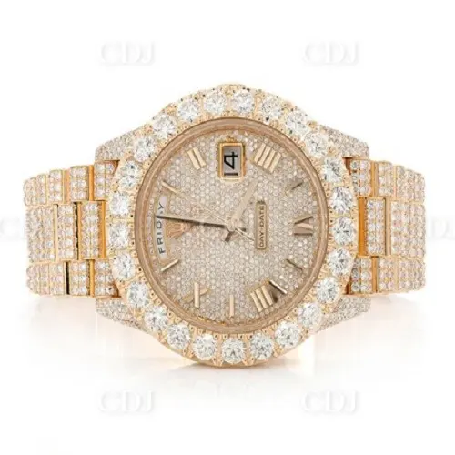 Create Your Own Round Gold Plated Natural Diamond Studded Hip Hop Watches Mechanical Automatic Luxury Brand Mens Fashion Watches