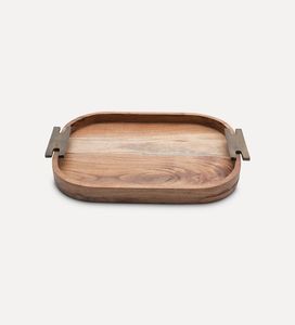 Bandeja rectangular de madera para servir con bordes de acero inoxidable para aperitivos de té y café Diseño elegante para cocina y comedor - Product Image 3