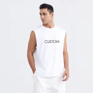 Men Heavyweight Sleeveless Plus Size Blank Sleeveless T-shirt Vests Custom Logo Embroidered Sports Vest