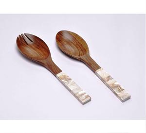 Serveur de salade en bois naturel avec poignées de vadrouille Serveur de salade en bois lot de 2 fait à la main KETCHENWAR UNIQUE - Product Image 1