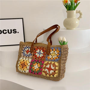 Sac de plage rétro mignon en paille tressée à motif floral pour femme, sac d'été à bandoulière pour grand-mère avec fermeture éclair - Product Image 6