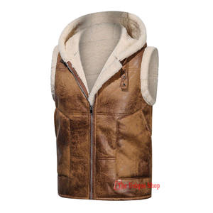 Hommes Avi-Ator Véritable Shearling Bomber Noir Et Marron Gilet En Cuir Peau De Mouton Fourrure Marron Vestes Hiver Gilet-Unisexe - Product Image 2