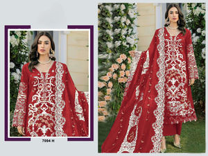 Latest Heavy Embroidered Chinnon <b>Top</b> Plazzo Digital Print Dupatta Party Salwar Kameez Collection Indian Pakistani Style Quick - Product Image 2