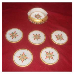 Pure Marble Inlaid Handmade Kitchen <b>Coaster</b> <b>Set</b> With Fine Finishing And Glossy Smooth And Solid Surface - Product Image 1
