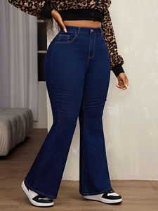 Jeans da <span class=keywords><strong>Donna</strong></span> <span class=keywords><strong>Taglie</strong></span> Forti Casual di Alta Qualità Lavati a Vita Alta Svasati in Tessuto Morbido Elasticizzato - Product Image 4