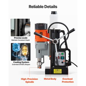 Perceuse magnétique 1550W avec diamètre de perçage de 2,4 pouces, puissance de 2922 Lbf, vitesse réglable de 0 à 600 tr/min, cône Morse - Product Image 2