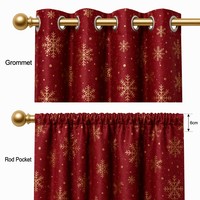 Rideau Occultant Flocon de Neige Rouge et Doré de Noël, en Polyester Métallisé Haute Densité, avec Œillets et Passe-Tringle, Traitement de Fenêtre Personnalisé