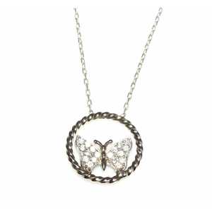 Collier Papillon en Argent Sterling 925 Fil Torsadé Plaqué Rhodium et Or, Tendance, Sertie de Diamants, Motif Lune et Chiffres, Idéal Cadeau - Product Image 3