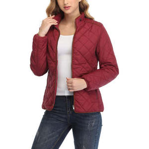 OEM Women's Quilted <b>Jacket</b> Lightweight Stand Collar Zipper Padded Sportswear Windbreaker <b>Jacket</b> <b>Red</b> Coat Outdoor <b>Jackets</b> - Product Image 4