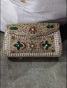 Bolso de Mano de Lujo con Mosaico Kundan para Mujer, para Eventos Festivos Tradicionales, Elegante Bolso de Mano con Mosaico Kundan y Pedrería Decorativa - Product Image 4