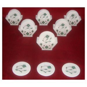 Best Natural Shinning Pure <b>White</b> Marble Inlaid <b>Coaster</b> Set Flower Design and Floral Art for Hotel and Restaurants - Product Image 1