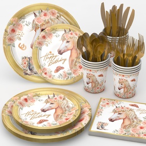 Servilletas y Mantel Desechables de Alta Calidad con Diseño Floral de Primavera, Tema Mustang, para Fiestas - Product Image 5