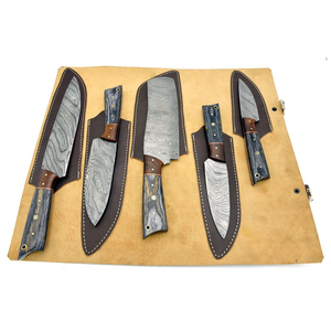 Juego de Cuchillos de Chef de Acero de Damasco Hechos a Mano con Patrón Definido, Mangos Ambidiestros, Juego de Cinco Piezas, Alta Durabilidad para un Funcionamiento Suave - Product Image 5