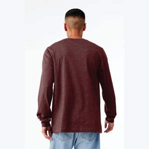 "T-shirt à manches longues Maroon Heather CVC: mélange premium de 52% coton peigné Airlume et 48% Poly, 4.2 Oz, coupe unisexe" - Product Image 3