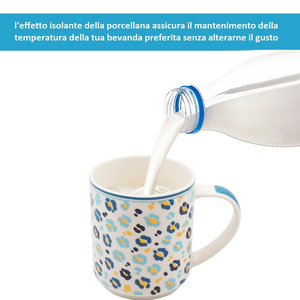 Set di 4 tazze di porcellana blu giallo bianco 340ml con motivi geometrici/animali per tè latte cioccolato caldo tazze in ceramica - Product Image 3