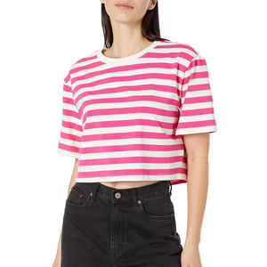 Camisetas cortas para mujer, ropa de calle con cuello redondo, Tops cortos de punto, camisetas holgadas informales de moda de algodón mezclado para mujer - Product Image 1